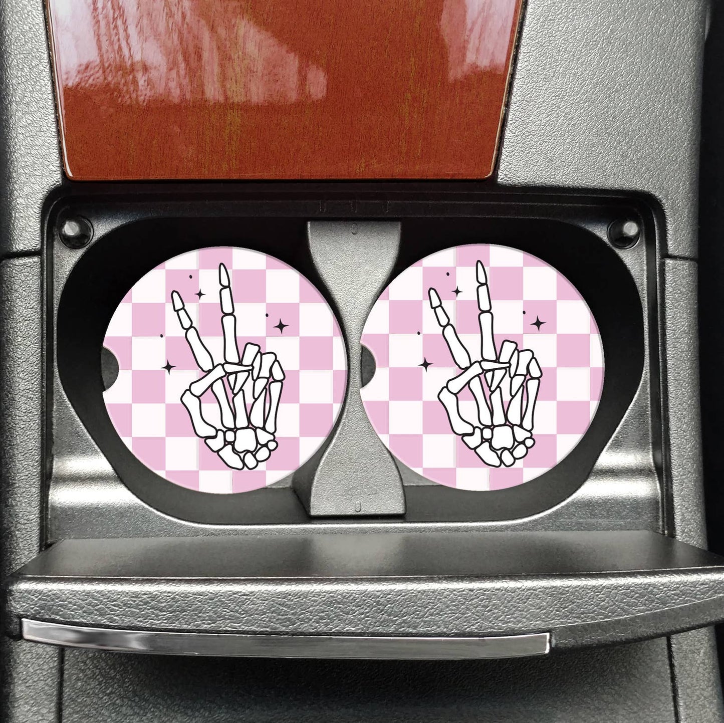 Mugsby Peace Sign Hands Skeleton Car Coasters