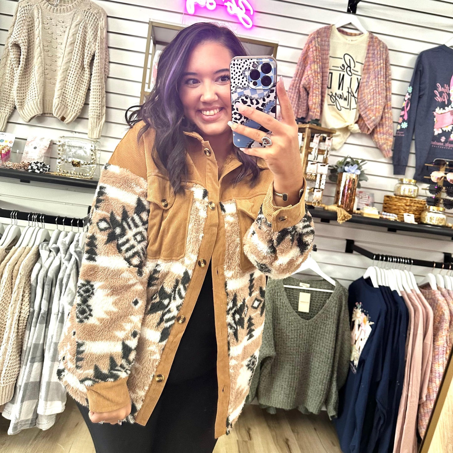 Simply Southern Women - Apparel - Shirts - T-Shirts Simply Southern Fuzzy Corded Aztec Sherpa
