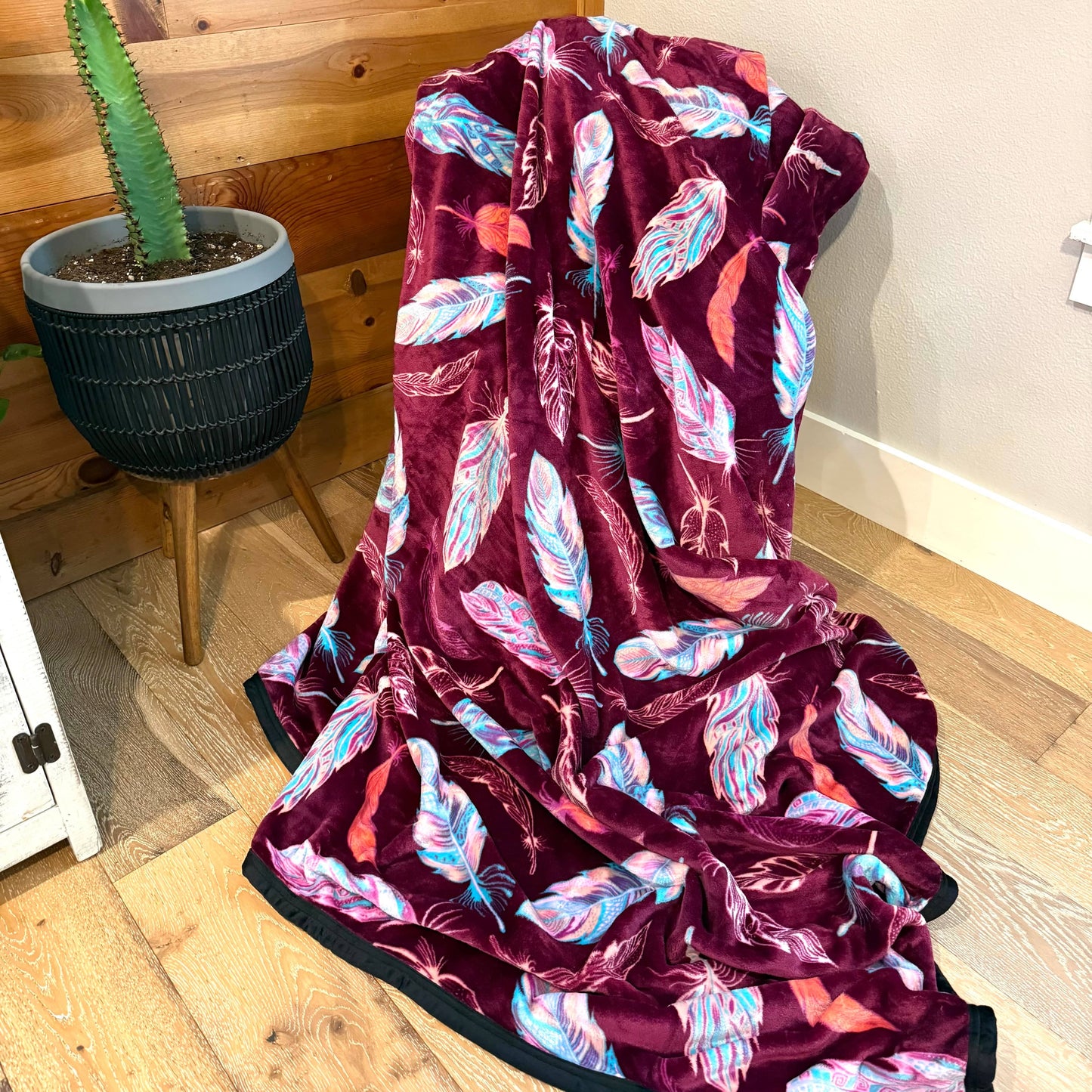 Purple Feathers Oversized Blanket 82” x 90”