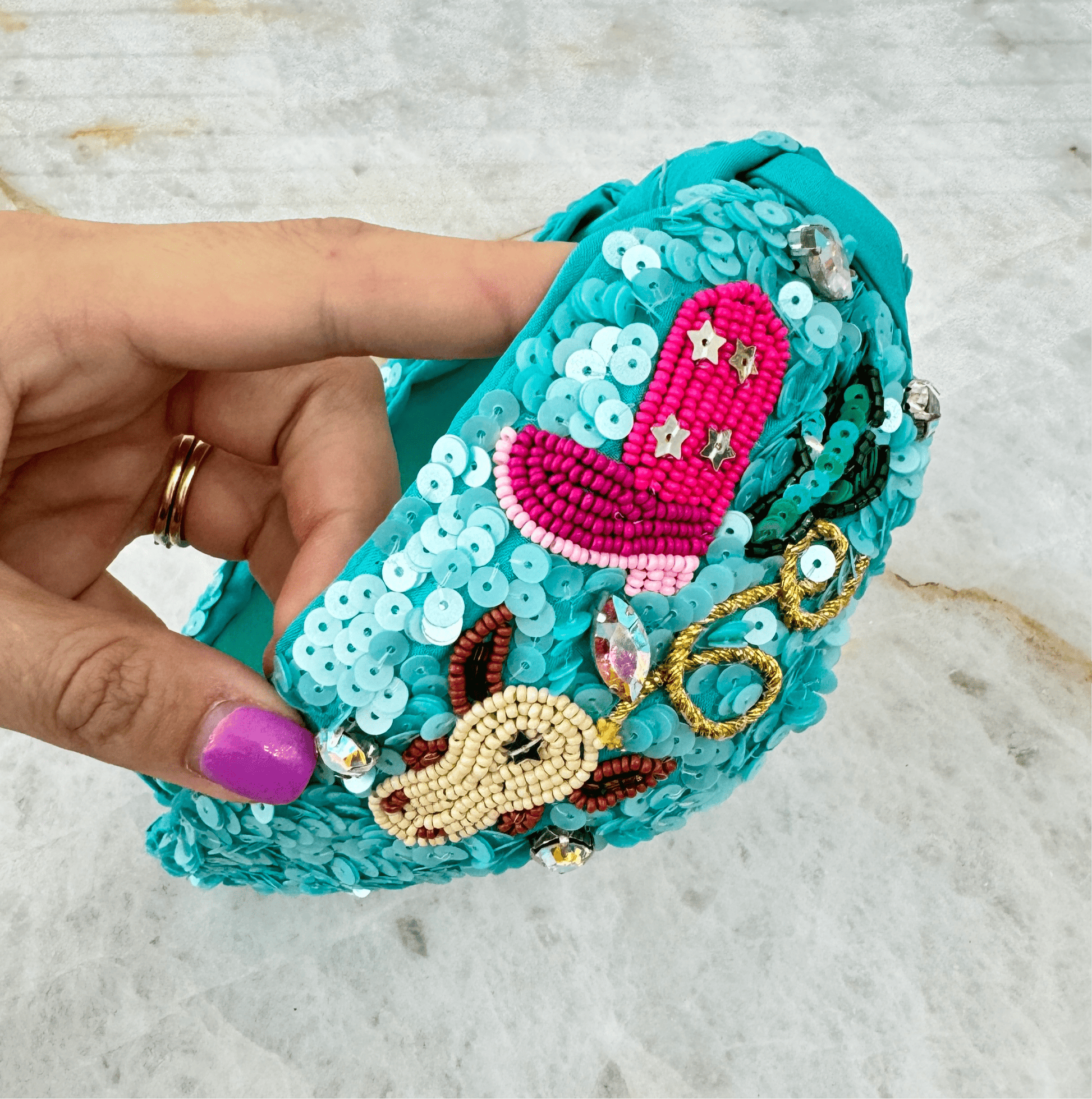 Envy Stylz Boutique Boots & Cactus Sequin Beaded Headband