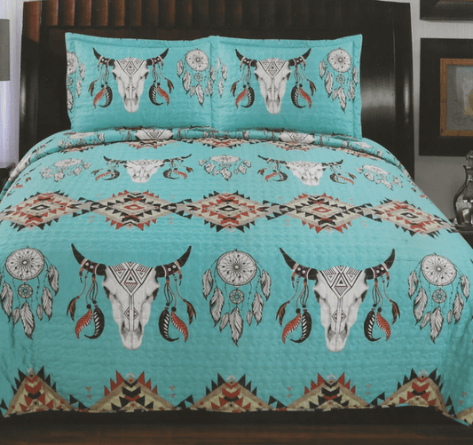 Envy Stylz Boutique Bullskull Turquoise 5 Piece Quilt Set