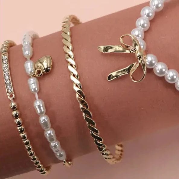 Envy Stylz Boutique Women - Accessories - Bracelet Bow Pearl Rhinestone Bar Stretch Bangle Set