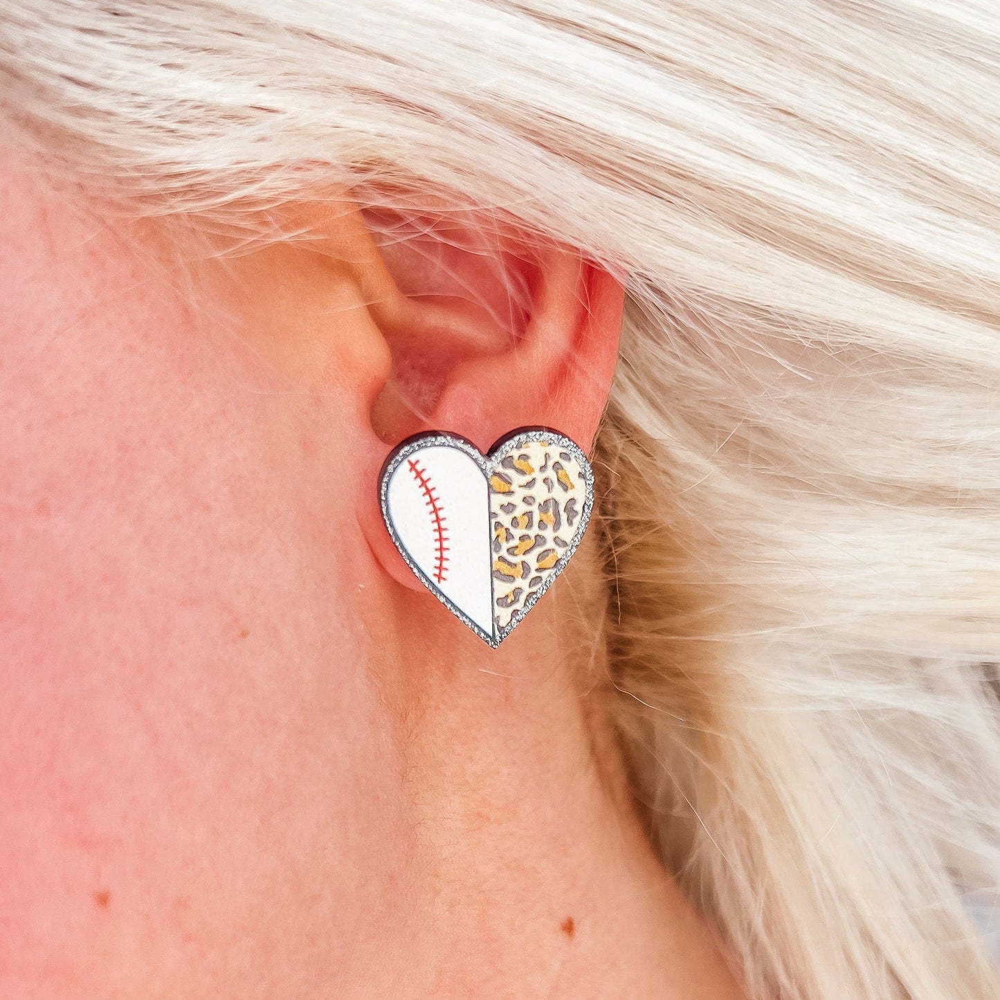 Envy Stylz Boutique Women - Accessories - Earrings Baseball Heart Leopard Stud Earrings