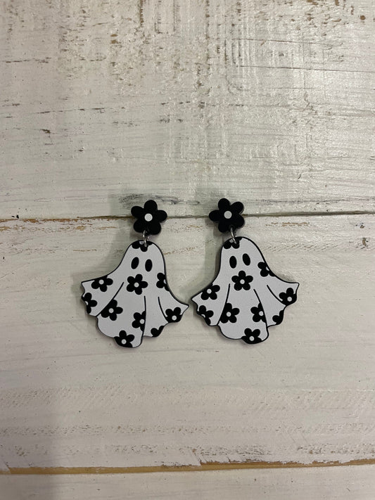 Envy Stylz Boutique Women - Accessories - Earrings Black and White Flower Ghost Dangle Earrings