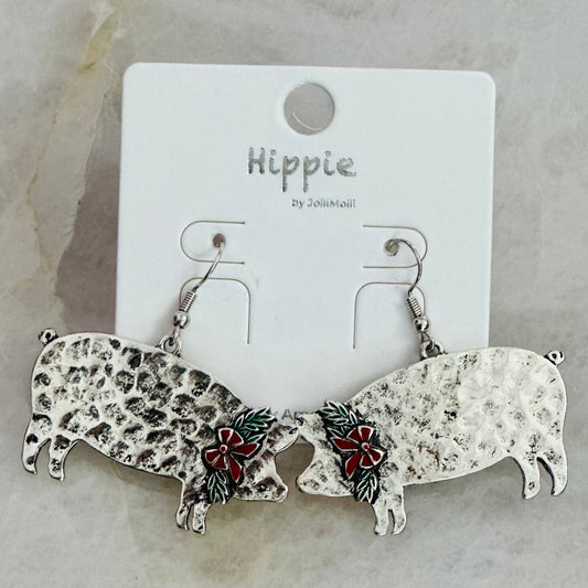 Envy Stylz Boutique Women - Accessories - Earrings Christmas Pig With Red Bow Earrings