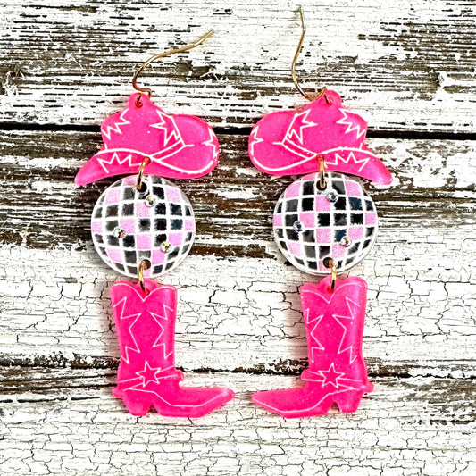 Envy Stylz Boutique Women - Accessories - Earrings Disco Cowgirl Pink Dangle Earrings