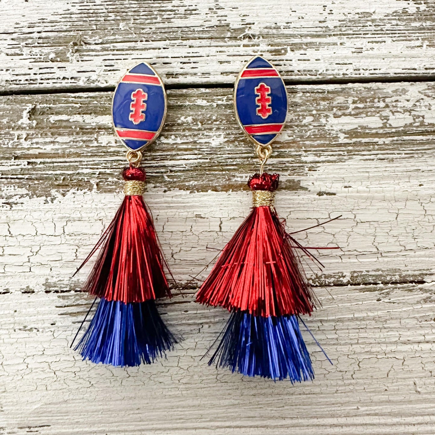 Envy Stylz Boutique Women - Accessories - Earrings Football Red And Blue Tassel Earrings
