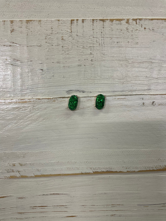 Envy Stylz Boutique Women - Accessories - Earrings Gold and Green Glittery Oval Stud Earrings