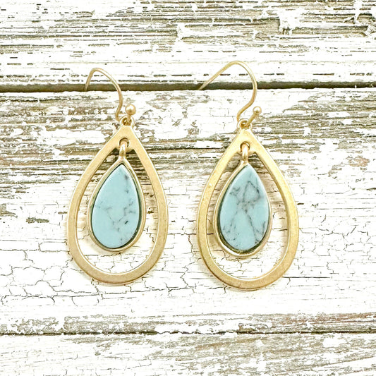 Envy Stylz Boutique Women - Accessories - Earrings Gold And Turquoise Teardrop Earrings
