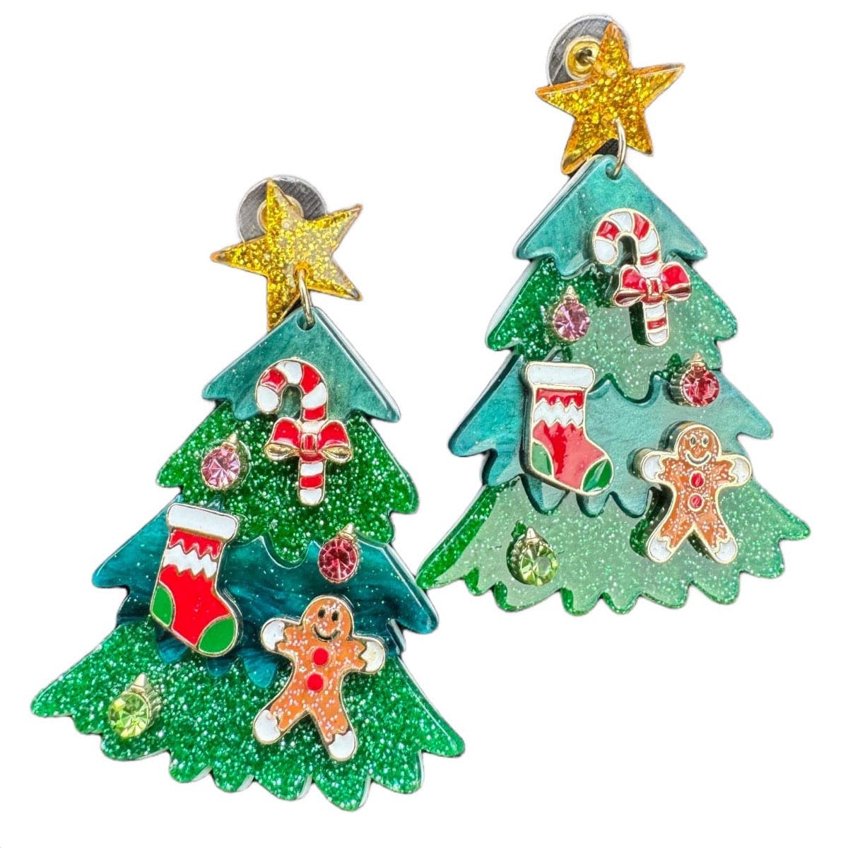 Envy Stylz Boutique Women - Accessories - Earrings Green Christmas Tree with Star Glitter Stud Earrings