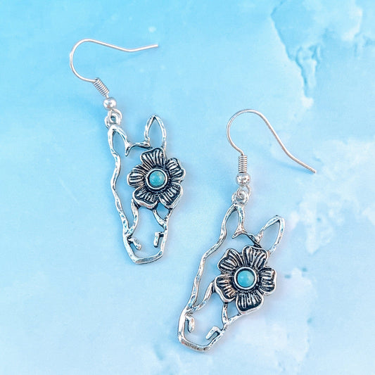 Envy Stylz Boutique Women - Accessories - Earrings Horse Flower Turquoise Earrings