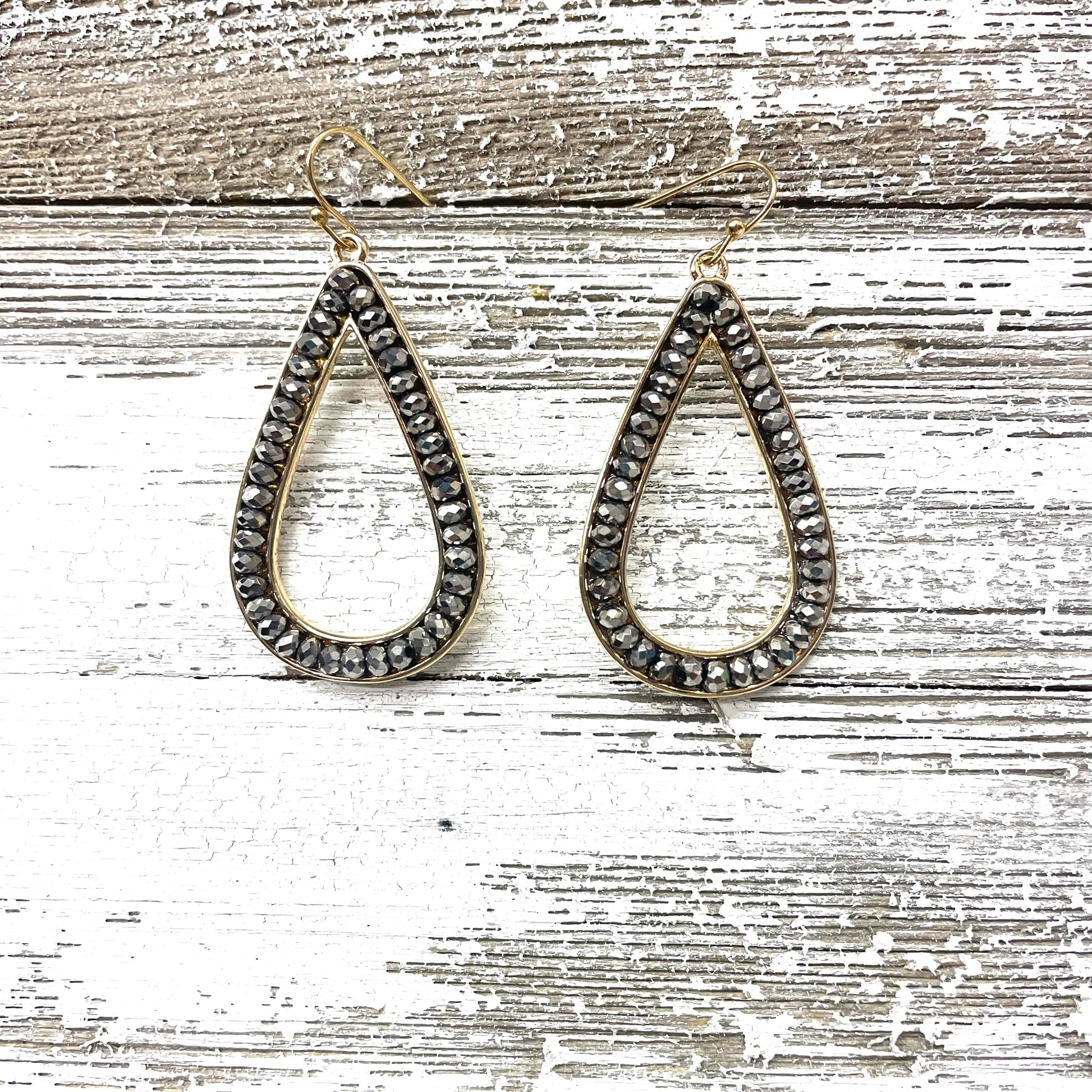 Envy Stylz Boutique Women - Accessories - Earrings Large Charcoal RhinestoneTeardrop Earrings