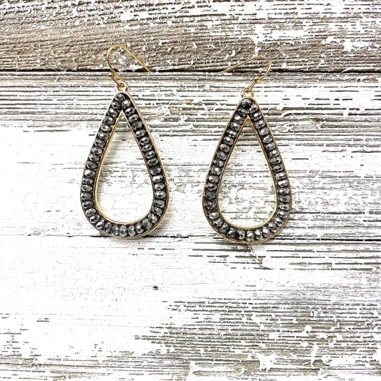 Envy Stylz Boutique Women - Accessories - Earrings Large Charcoal RhinestoneTeardrop Earrings