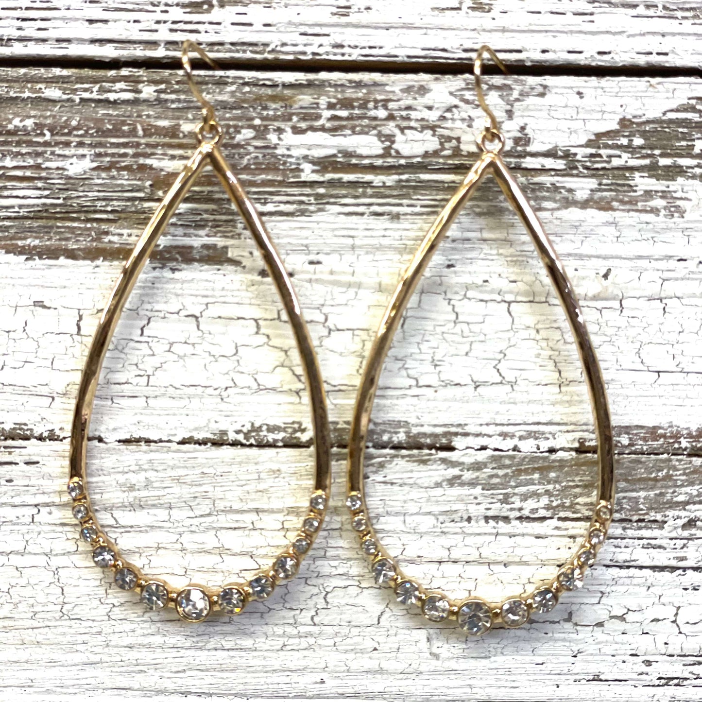 Envy Stylz Boutique Women - Accessories - Earrings Large Gold and Rhinestone Tear Drop Earrings