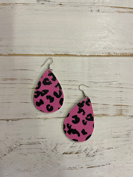 Envy Stylz Boutique Women - Accessories - Earrings Pink Cheetah Leather Teardrop Earrings