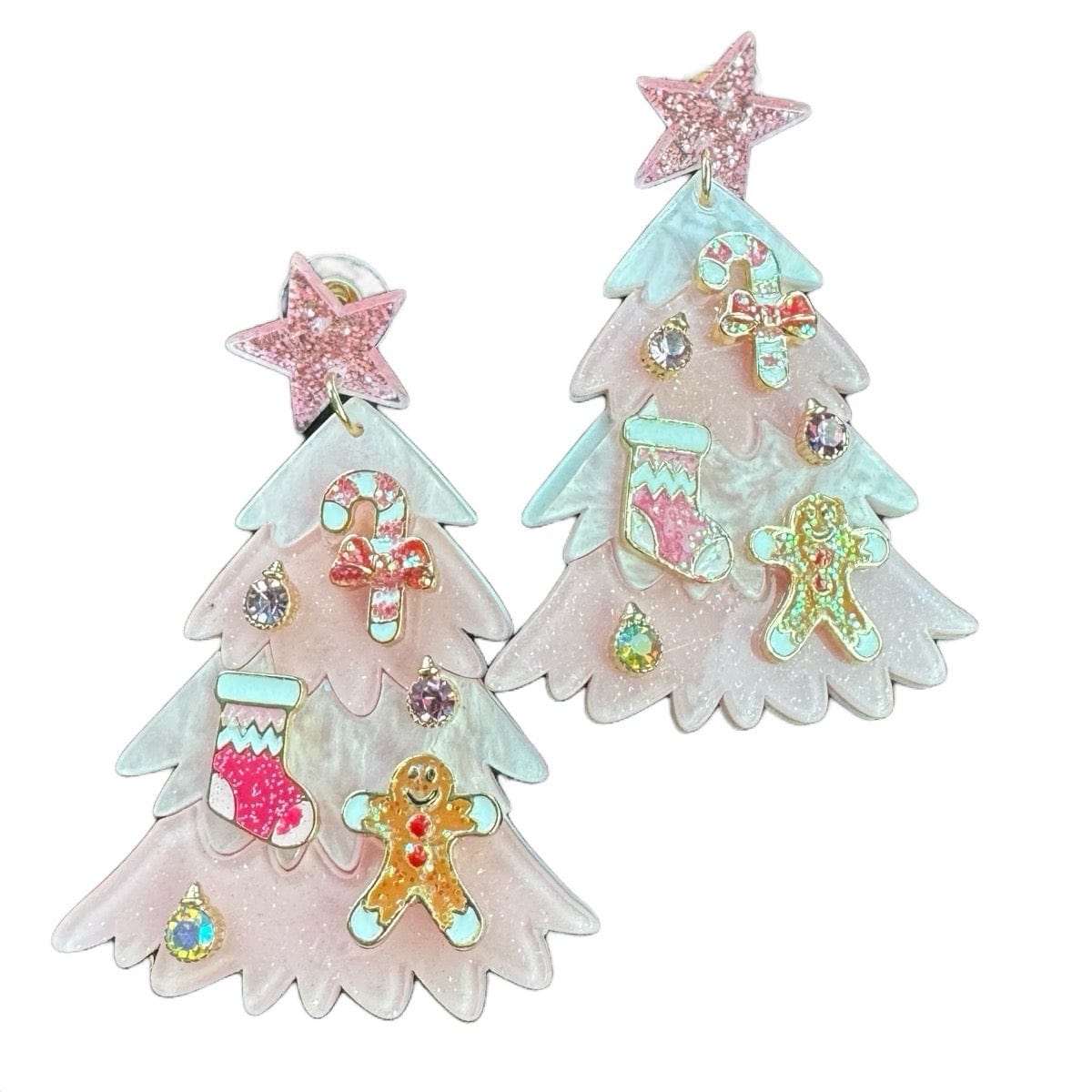 Envy Stylz Boutique Women - Accessories - Earrings Pink Christmas Tree with Star Glitter Stud Earrings