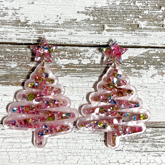 Envy Stylz Boutique Women - Accessories - Earrings Pink Glitter Christmas Tree Earrings
