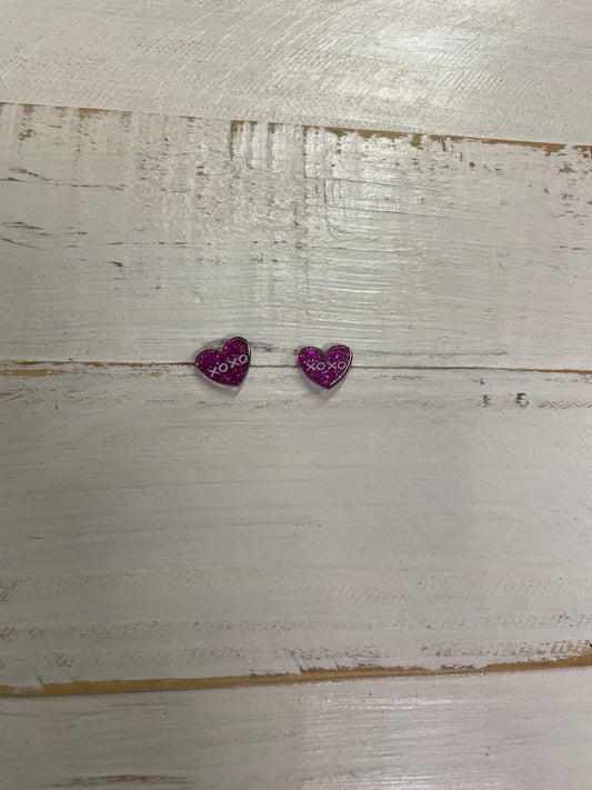 Envy Stylz Boutique Women - Accessories - Earrings Pink Glitter XOXO Heart Studs