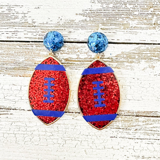 Envy Stylz Boutique Women - Accessories - Earrings Red And Blue Football Post Glitter Earrings