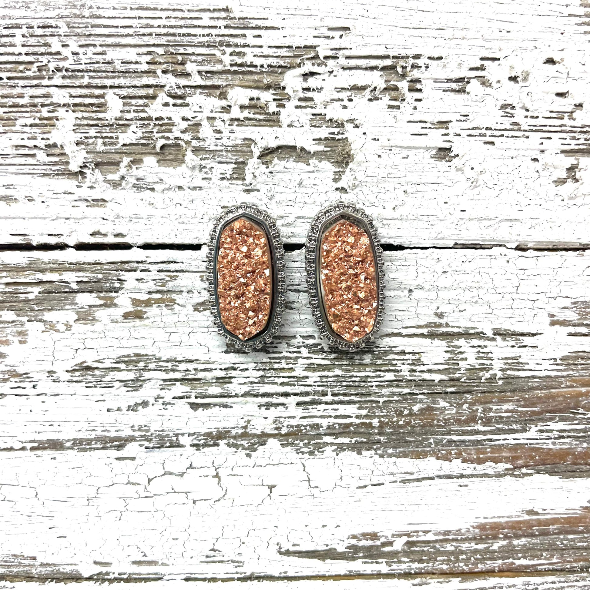 Envy Stylz Boutique Women - Accessories - Earrings Silver and Rose Gold Druzy Oval Stud Earrings