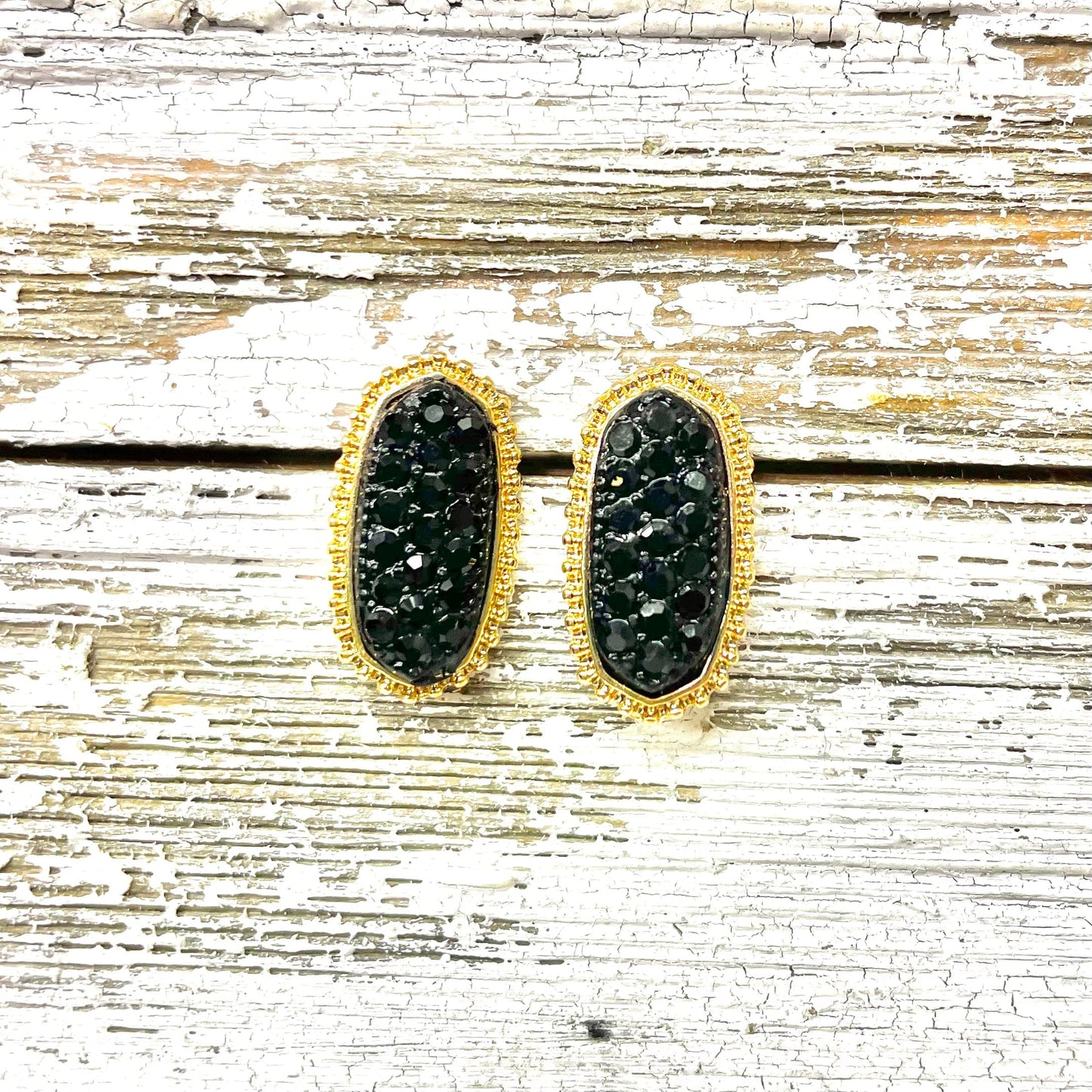 Envy Stylz Boutique Women - Accessories - Earrings Small Gold w/ Black Rhinestone Stud Earrings