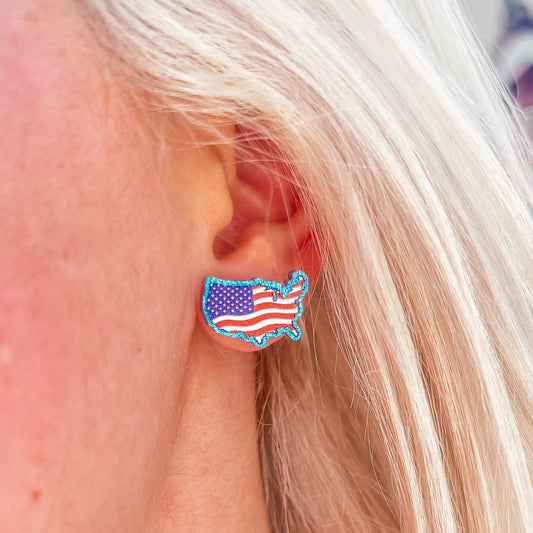 Envy Stylz Boutique Women - Accessories - Earrings USA Flag 4th of July Glitter Stud Earrings
