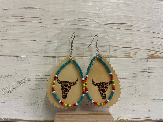 Envy Stylz Boutique Women - Accessories - Earrings Wooden Cheetah Longhorn Dangle Earrings