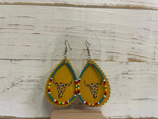 Envy Stylz Boutique Women - Accessories - Earrings Wooden Sunflower Cheetah Longhorn Beaded Dangle Earrings