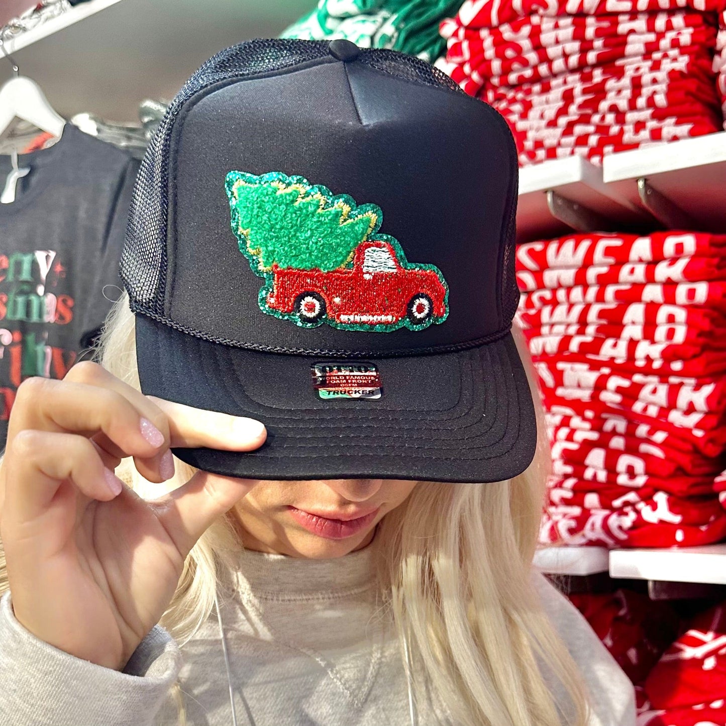 Envy Stylz Boutique Women - Accessories - Hat Christmas Truck Black Trucker Hat