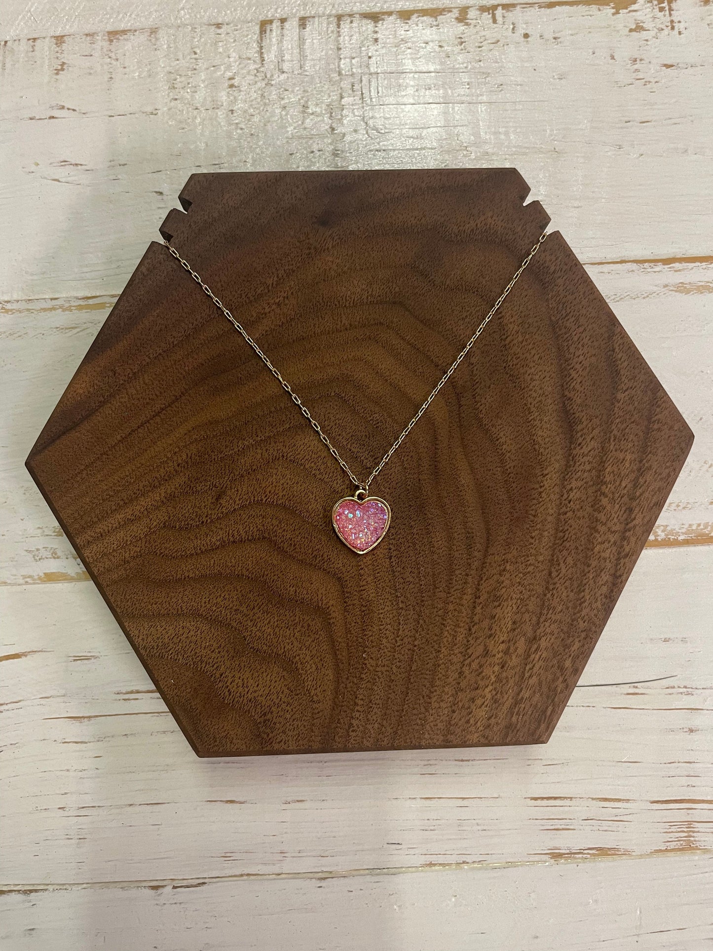 Envy Stylz Boutique Women - Accessories - Necklace Pink and Gold Glitter Heart Necklace