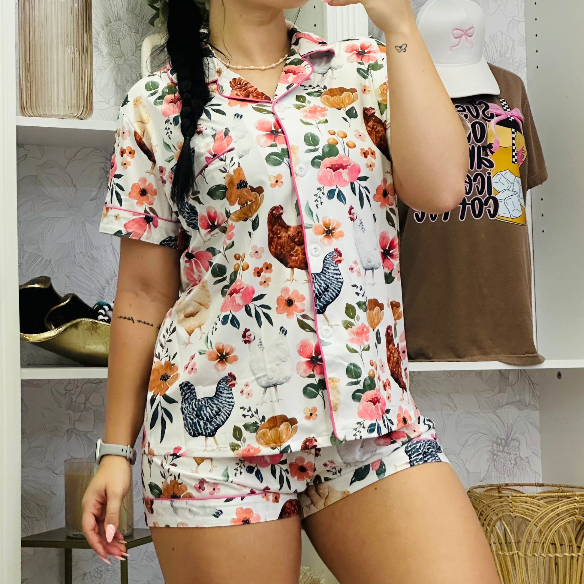 Envy Stylz Boutique Women - Apparel - Shirts Floral Chicken Pj Set