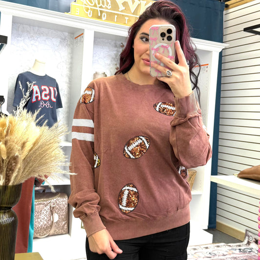 Envy Stylz Boutique Women - Apparel - Shirts - Pull Over Glittery Brown Football Pullover