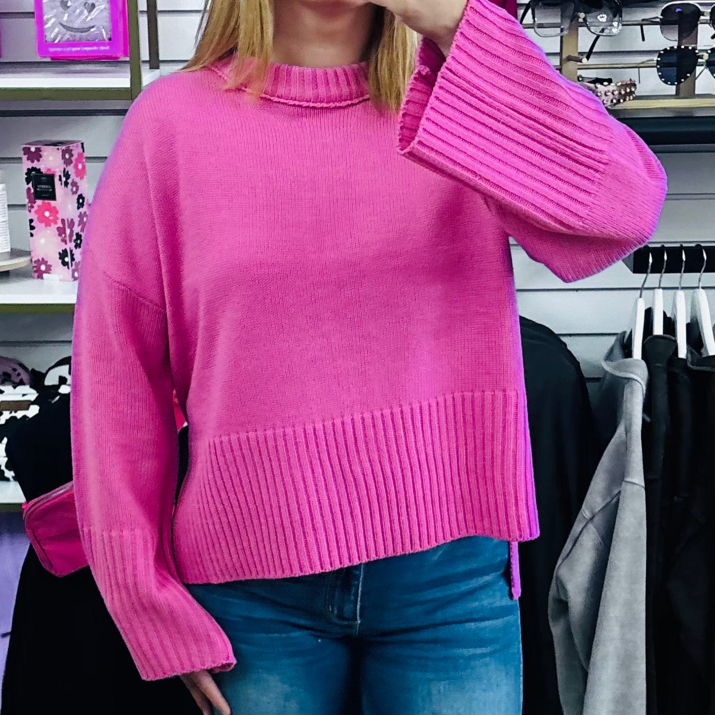 Envy Stylz Boutique Women - Apparel - Shirts - Sweater Bright Pink Split Sweater