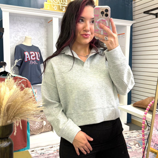Envy Stylz Boutique Women - Apparel - Shirts - Sweater Cloud Grey Cropped Pullover