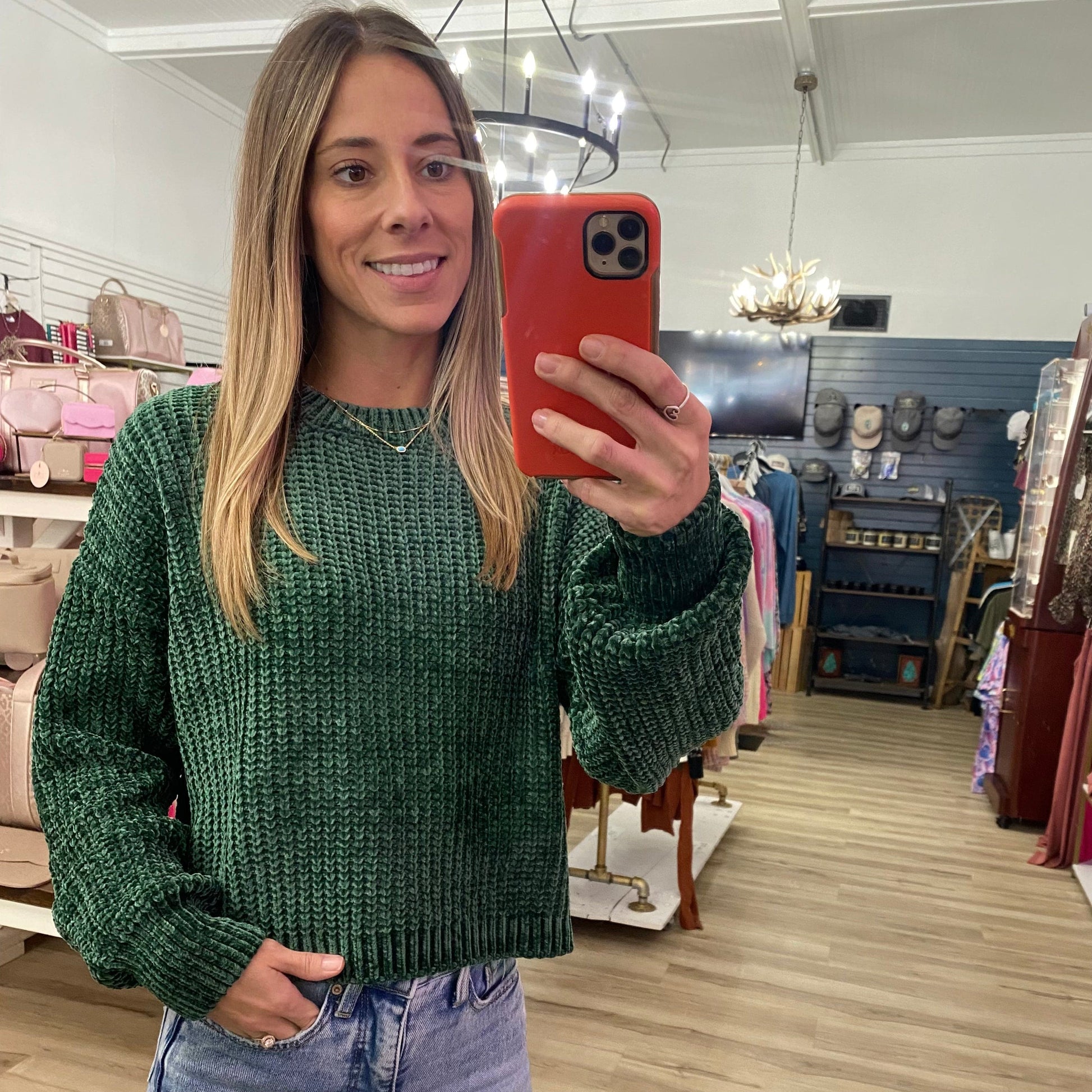 Envy Stylz Boutique Women - Apparel - Shirts - Sweater Knitted Semi Cropped Sweater In Dark Green