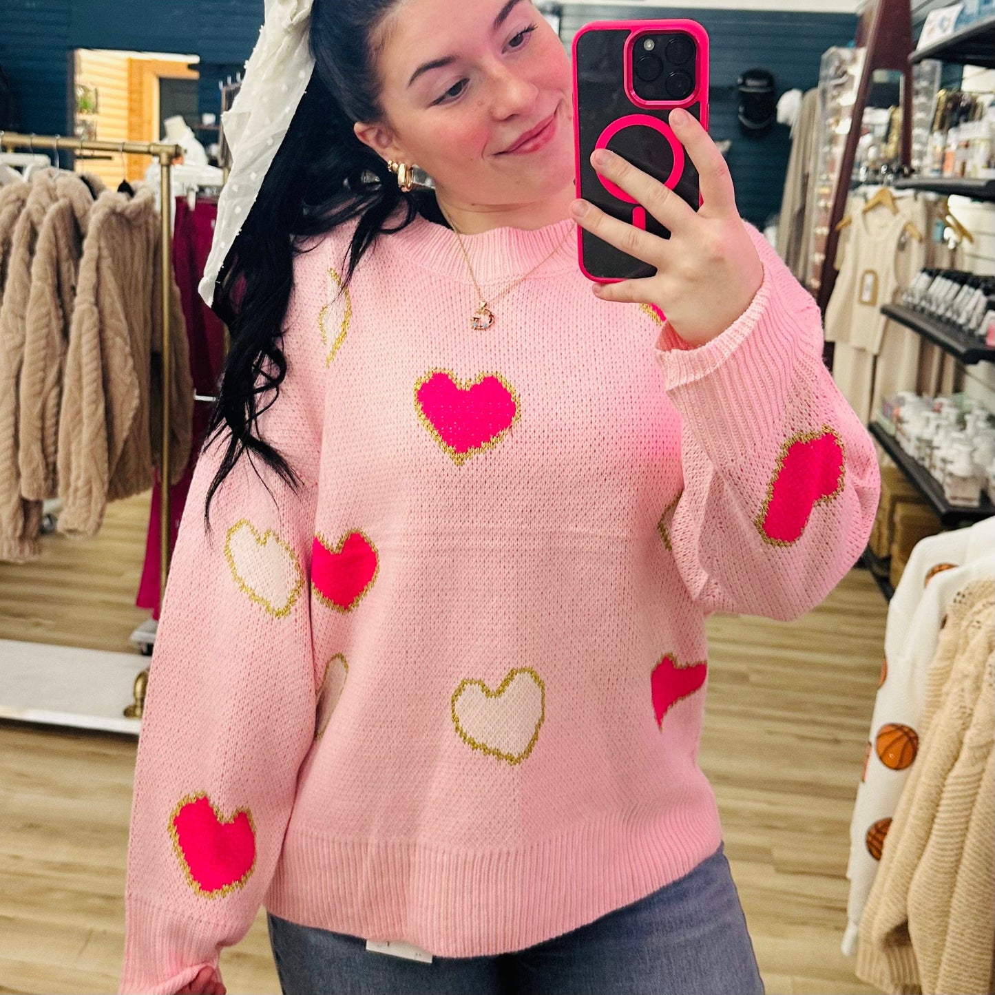 Envy Stylz Boutique Women - Apparel - Shirts - Sweater Love Is In The Air Pink Heart Sweater