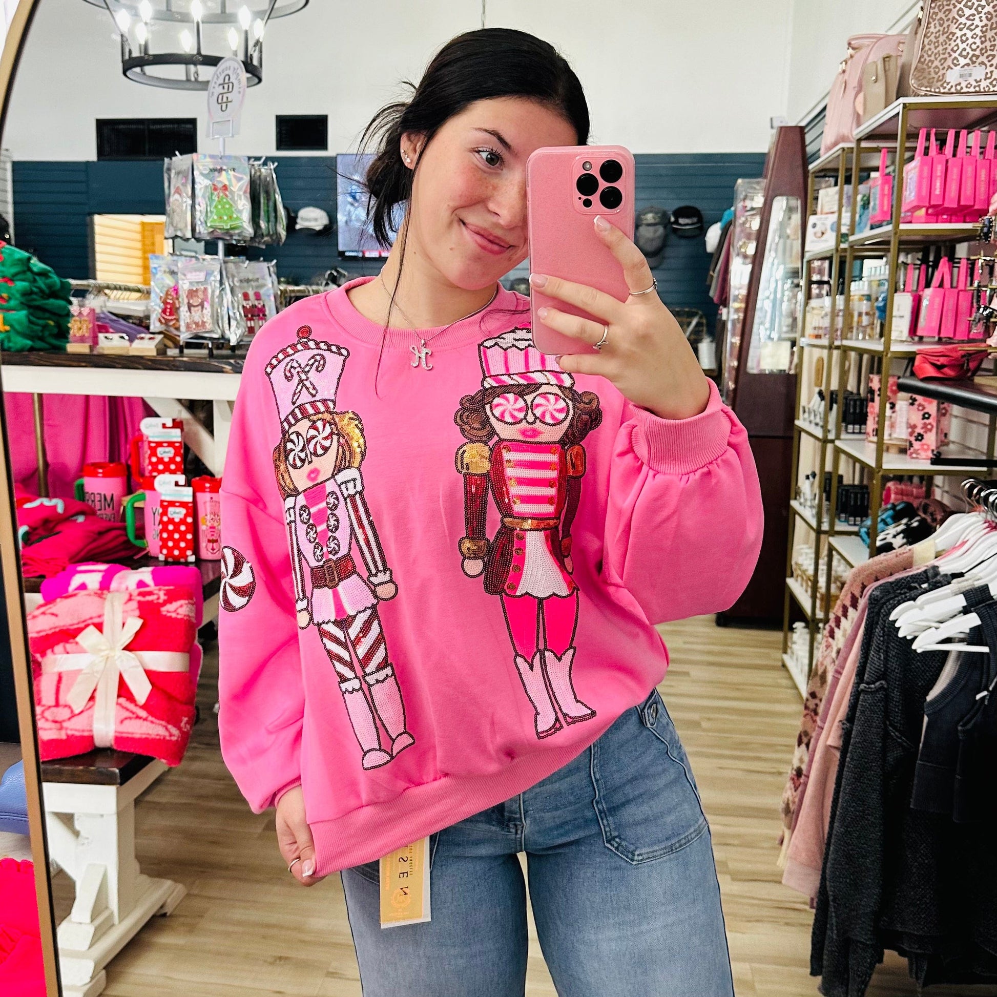 Envy Stylz Boutique Women - Apparel - Shirts - Sweater Nutcracker and Peppermint Pink Sweater