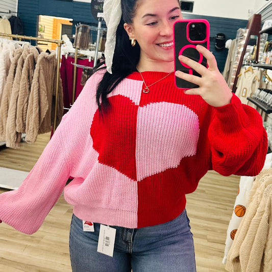 Envy Stylz Boutique Women - Apparel - Shirts - Sweater Pink and Red Mismatch Heart Sweater