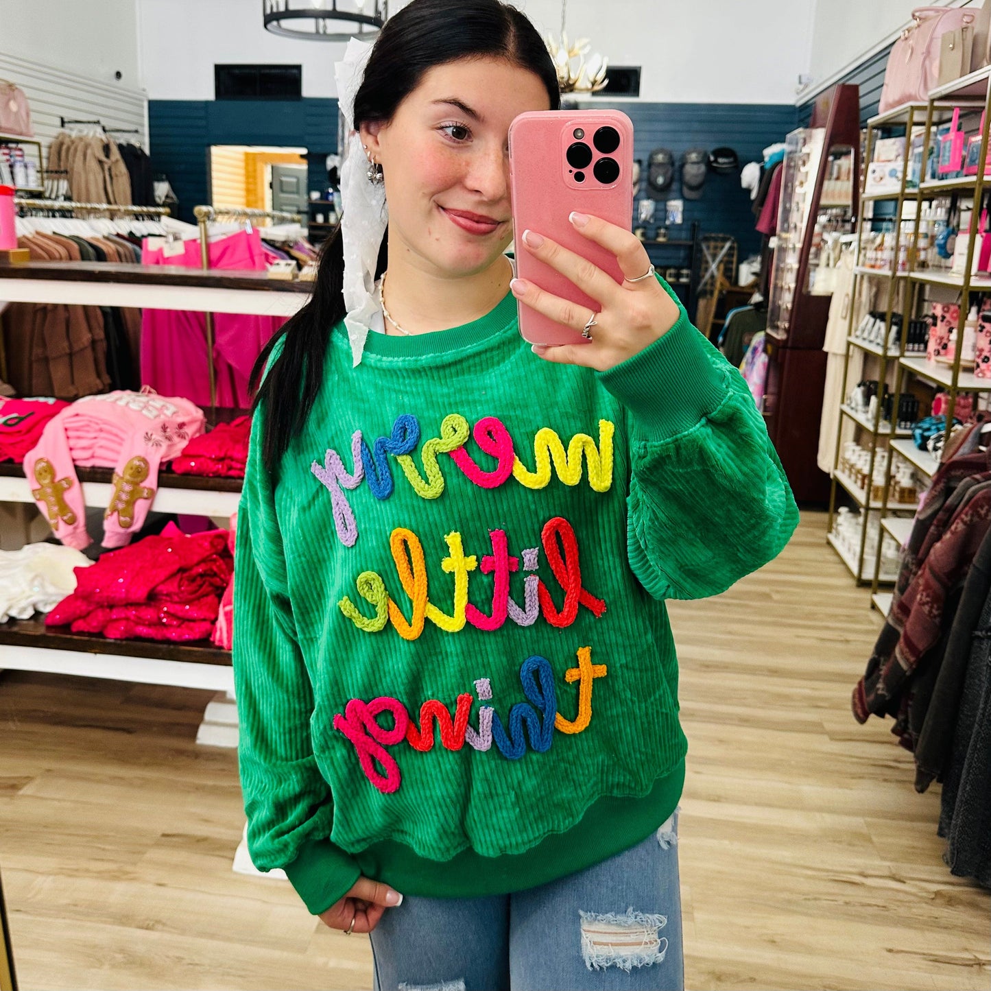 Envy Stylz Boutique Women - Apparel - Shirts - Sweatshirt Green Merry Little Thing Christmas Sweater