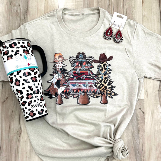 Envy Stylz Boutique Women - Apparel - Shirts - T-Shirts 3 Western Leopard Christmas Trees Graphic Tee