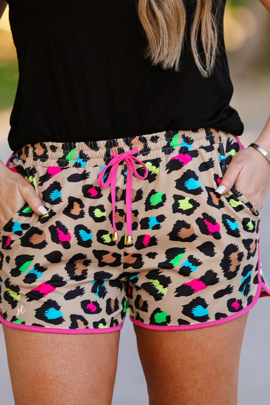 Envy Stylz Boutique Women - Apparel - Shirts - T-Shirts Adult Splash Of Color Leopard Drawstring Everyday Shorts