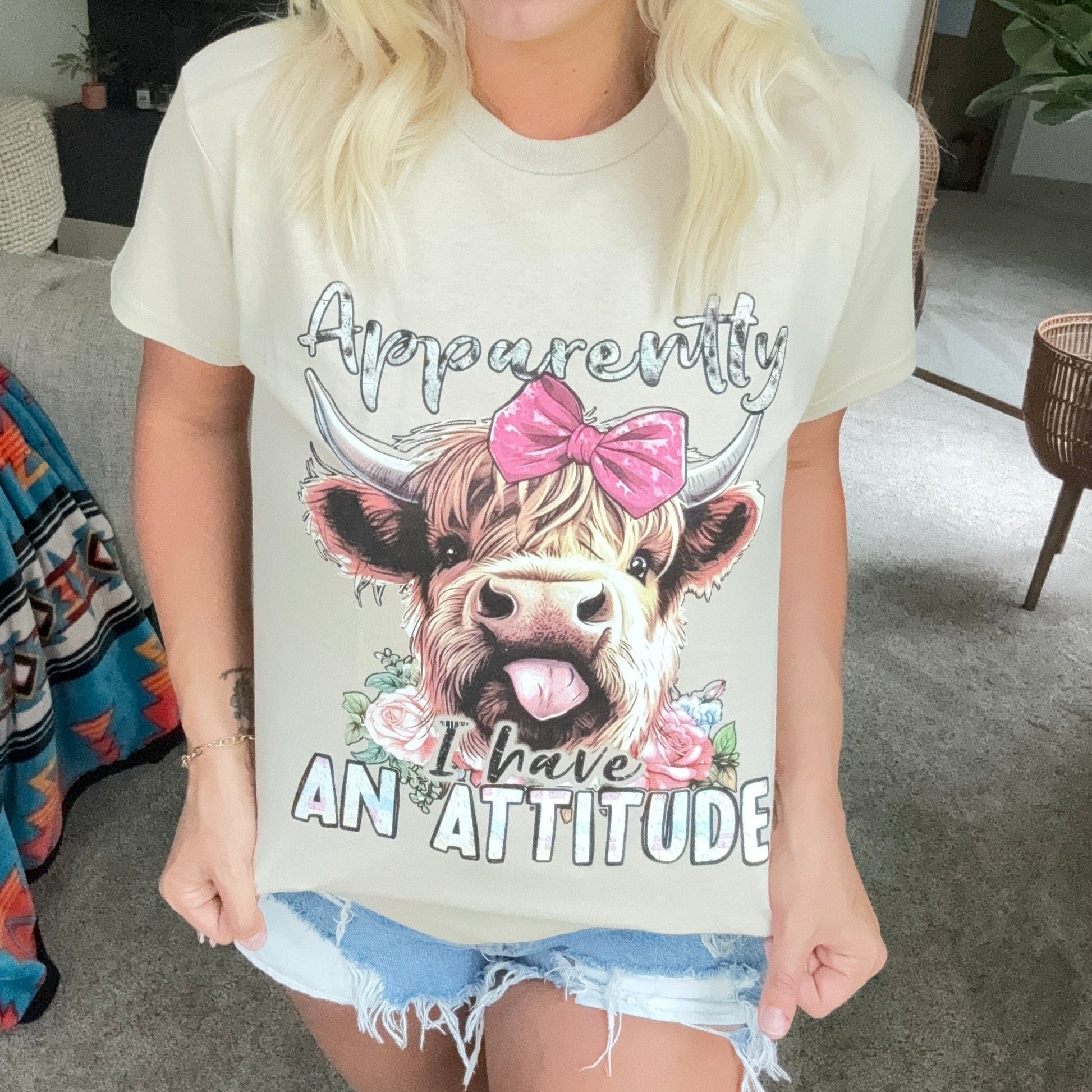 Envy Stylz Boutique Women - Apparel - Shirts - T-Shirts Apparently I Have An Attitude Highland Cow Graphic Tee