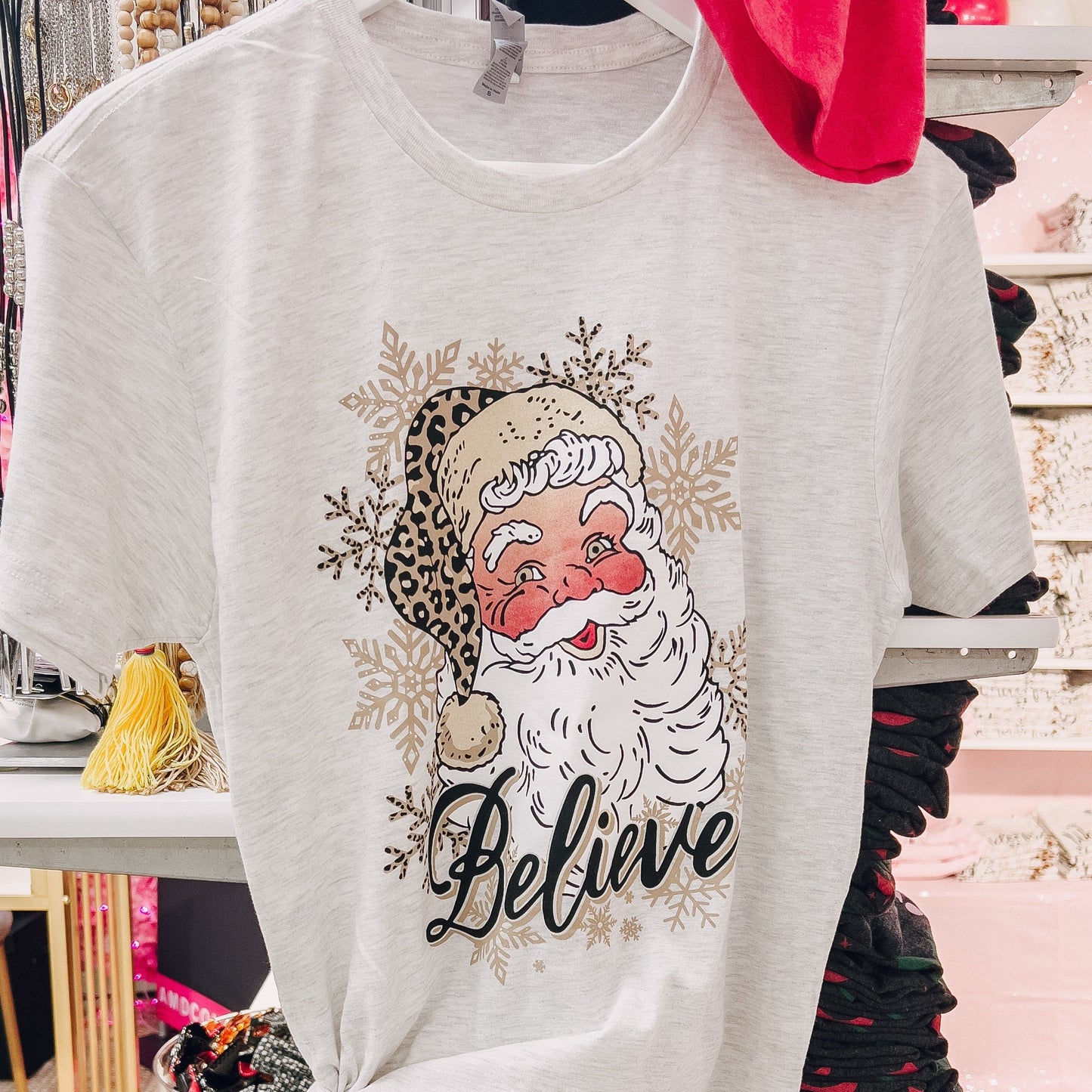 Envy Stylz Boutique Women - Apparel - Shirts - T-Shirts Believe Leopard Santa Soft Graphic Tee