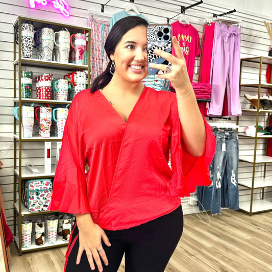 Envy Stylz Boutique Women - Apparel - Shirts - T-Shirts Cherry Side Wrap Ruffle Sleeve Top