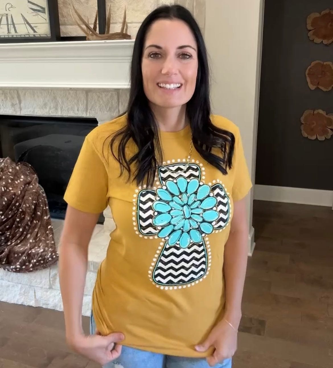 Envy Stylz Boutique Women - Apparel - Shirts - T-Shirts Chevron Turquoise Cross Graphic Tee