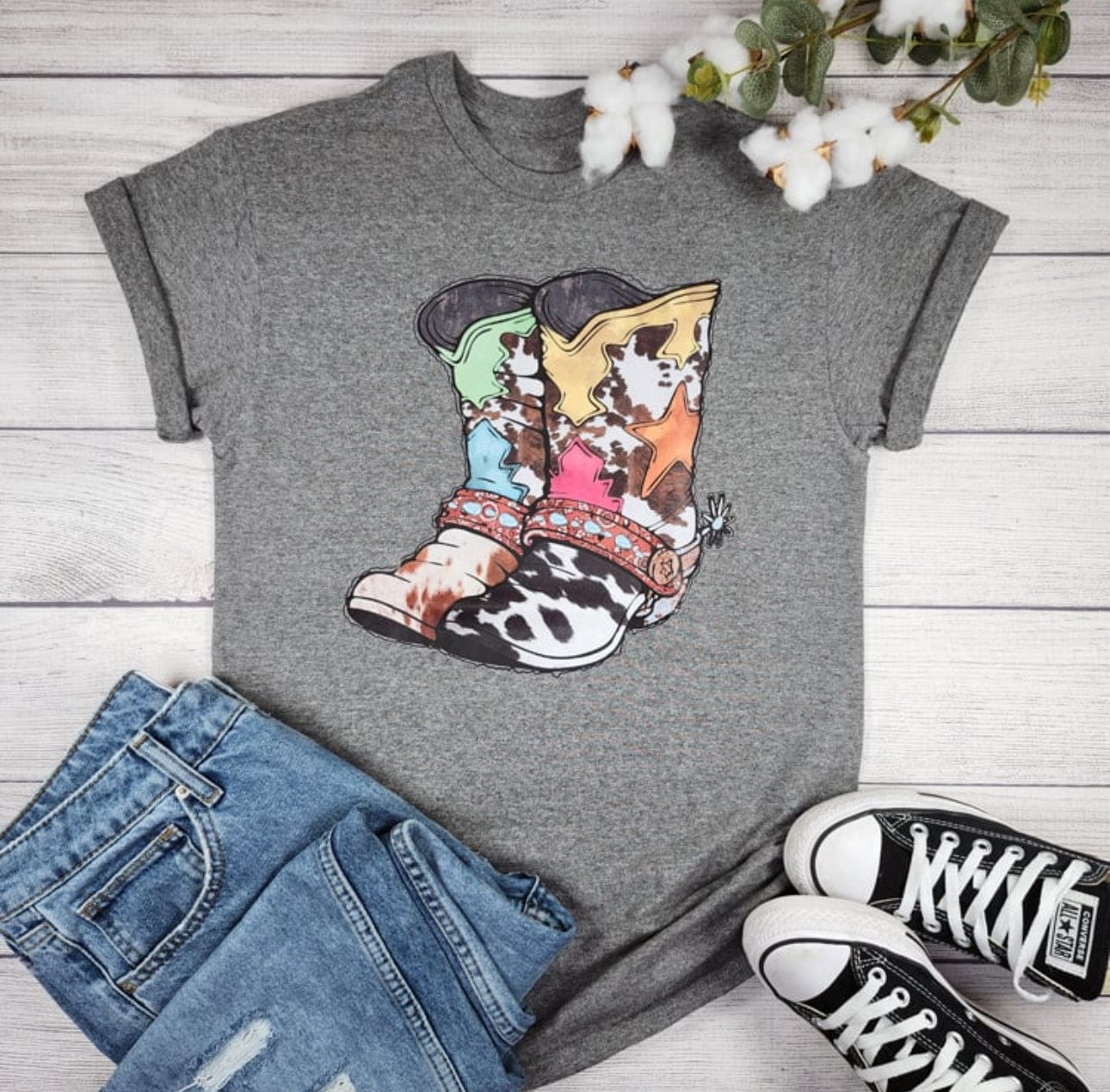 Envy Stylz Boutique Women - Apparel - Shirts - T-Shirts Cow Boots Graphic Tee