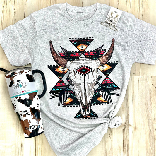 Envy Stylz Boutique Women - Apparel - Shirts - T-Shirts Cream Aztec Skull Graphic Tee