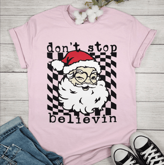 Envy Stylz Boutique Women - Apparel - Shirts - T-Shirts DON'T STOP BELIEVIN Pink Graphic T-shirt