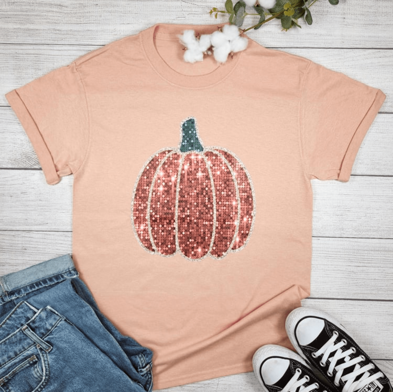 Envy Stylz Boutique Women - Apparel - Shirts - T-Shirts Faux Sparkly Pumpkin Graphic Tee