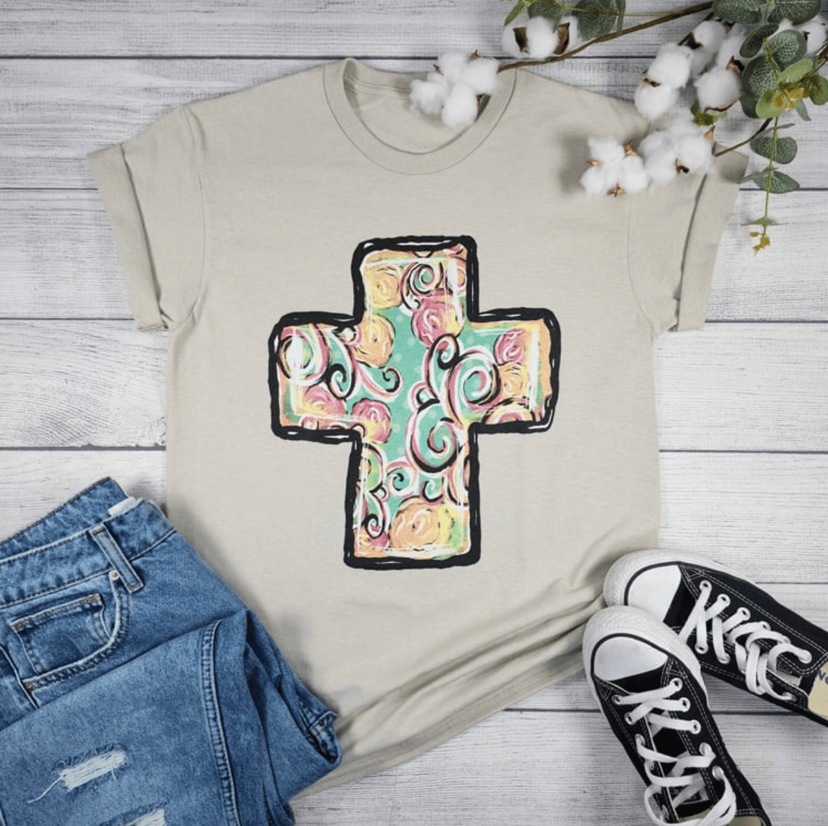 Envy Stylz Boutique Women - Apparel - Shirts - T-Shirts Floral Cross Graphic Tee